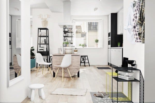 Decoración del hogar de estilo escandinavo con acento de color blanco y negro para crear contraste